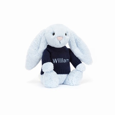 Jellycat Bashful Blue Konijn with Navy Jumper | ZL4517860